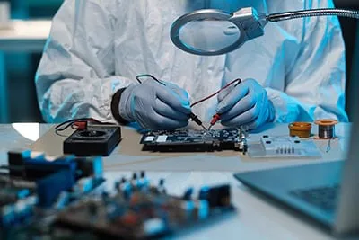 Technicians probing a PCB