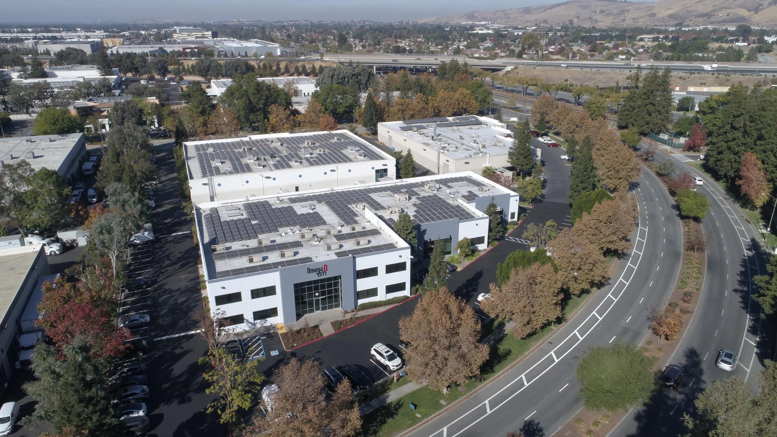 Aerial view of the Omega GTI headquarters in San Jose, California